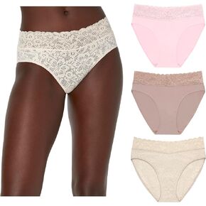Maidenform Women's Underwear, Perfect Fit Hi-Cut Panties, Stretch Lace High-Leg Underwear for Women, 3-Pack