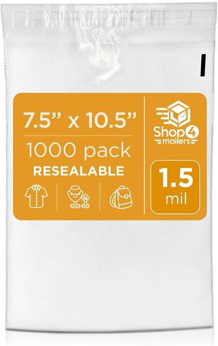 Shop4Mailers 7.5 × 10.5 أكياس بولي بلاستيكية شفافة 1.5 مل تغليف ذاتي الغلق للملابس والمجوهرات والمستندات والمطبوعات والهدايا والتخزين - قابلة للإغلاق (500 عبوة) in Kuwait