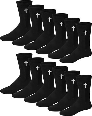 Shihanee 12 Pairs Cross Socks for Men Religious Christian Pastor Elastic Crew Socks Christian Gifts for Men in Saudi Arabia