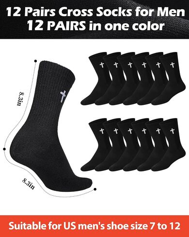 Shihanee 12 Pairs Cross Socks for Men Religious Christian Pastor Elastic Crew Socks Christian Gifts for Men in Saudi Arabia