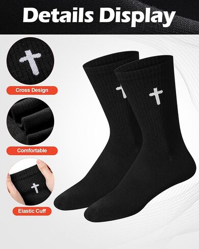 Shihanee 12 Pairs Cross Socks for Men Religious Christian Pastor Elastic Crew Socks Christian Gifts for Men in Saudi Arabia