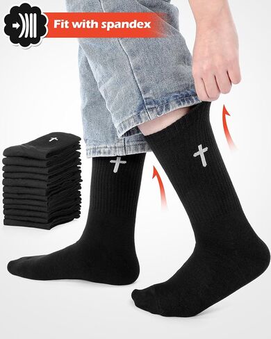 Shihanee 12 Pairs Cross Socks for Men Religious Christian Pastor Elastic Crew Socks Christian Gifts for Men in Saudi Arabia