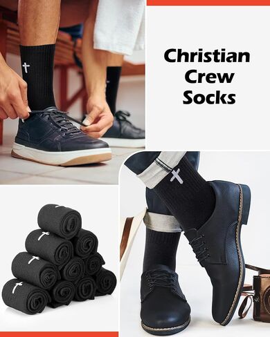 Shihanee 12 Pairs Cross Socks for Men Religious Christian Pastor Elastic Crew Socks Christian Gifts for Men in Saudi Arabia