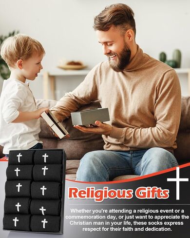Shihanee 12 Pairs Cross Socks for Men Religious Christian Pastor Elastic Crew Socks Christian Gifts for Men in Saudi Arabia