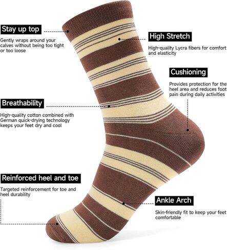 Men's Dress Socks Combed Cotton Anti Odor Quick Dry Moisture Wikcing Size 8-13 Crew Length in Kuwait
