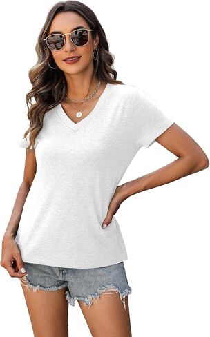 Womens Summer Tops Short Sleeve T Shirts V Neck Women Tops Loose Casual Tee Trendy Clothes in Kuwait