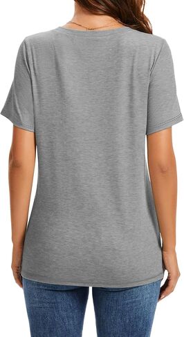 Womens Summer Tops Short Sleeve T Shirts V Neck Women Tops Loose Casual Tee Trendy Clothes in Kuwait