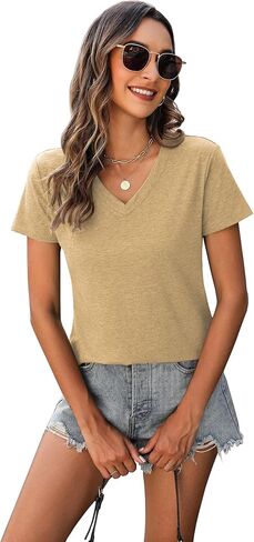 Womens Summer Tops Short Sleeve T Shirts V Neck Women Tops Loose Casual Tee Trendy Clothes in Kuwait