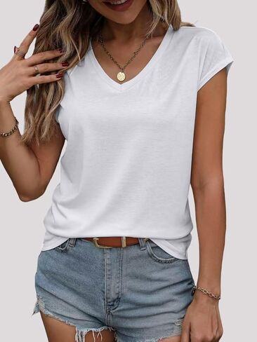 3 Pack Women's Summer Tops Casual Spring V Neck T Shirts Cap Sleeve Trendy Beach Vacation Clothes Fashion Basic Tees in Saudi Arabia