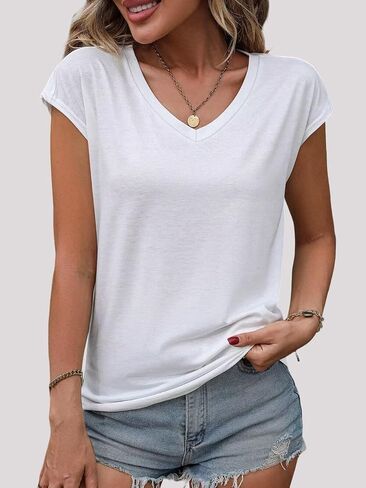 3 Pack Women's Summer Tops Casual Spring V Neck T Shirts Cap Sleeve Trendy Beach Vacation Clothes Fashion Basic Tees in Saudi Arabia