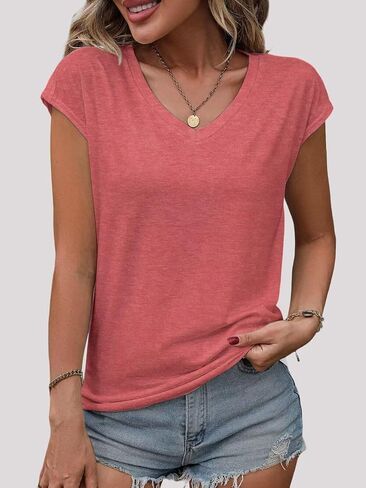 3 Pack Women's Summer Tops Casual Spring V Neck T Shirts Cap Sleeve Trendy Beach Vacation Clothes Fashion Basic Tees in Saudi Arabia