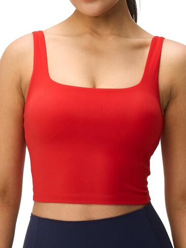Womens U Neck Longline Longlist Sports Sports Bra Crop Tank Top Support Wide Straps Yoga Prockout Bras ، وضغط خفيف in Kuwait