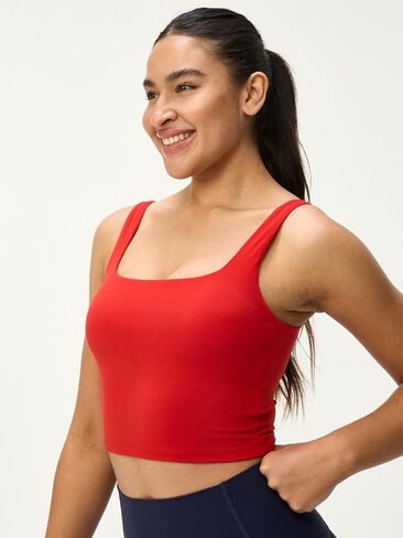 Womens U Neck Longline Longlist Sports Sports Bra Crop Tank Top Support Wide Straps Yoga Prockout Bras ، وضغط خفيف in Kuwait