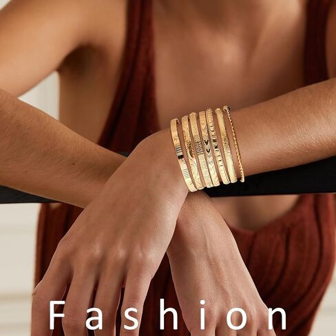 Gold Bangle Bracelets for Women, 14k Gold Plated Multi Layer Cuff Bangles Set, Stackable Boho Non Tarnish Elegance Smooth Bangle Jewelry Gifts for Her in Saudi Arabia