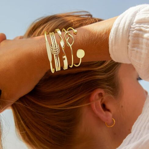 Gold Bangle Bracelets for Women, 14k Gold Plated Multi Layer Cuff Bangles Set, Stackable Boho Non Tarnish Elegance Smooth Bangle Jewelry Gifts for Her in Saudi Arabia