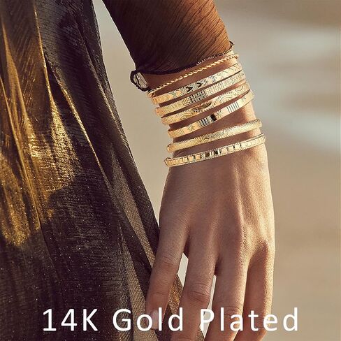 Gold Bangle Bracelets for Women, 14k Gold Plated Multi Layer Cuff Bangles Set, Stackable Boho Non Tarnish Elegance Smooth Bangle Jewelry Gifts for Her in Saudi Arabia
