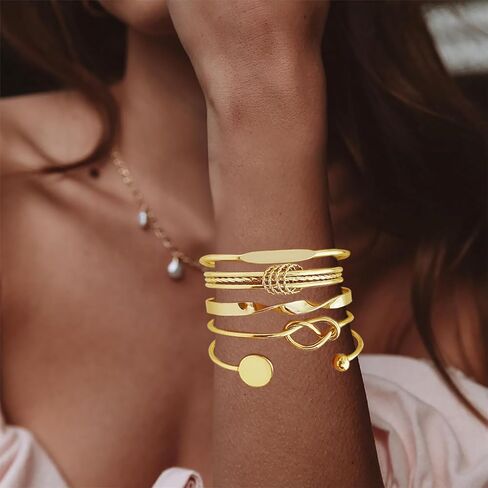 Gold Bangle Bracelets for Women, 14k Gold Plated Multi Layer Cuff Bangles Set, Stackable Boho Non Tarnish Elegance Smooth Bangle Jewelry Gifts for Her in Saudi Arabia
