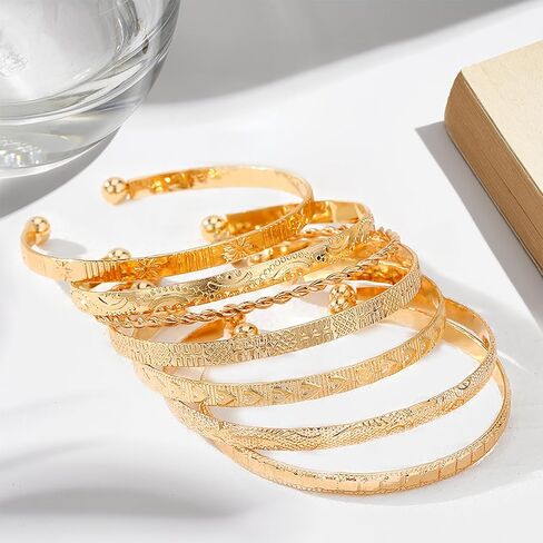Gold Bangle Bracelets for Women, 14k Gold Plated Multi Layer Cuff Bangles Set, Stackable Boho Non Tarnish Elegance Smooth Bangle Jewelry Gifts for Her in Saudi Arabia