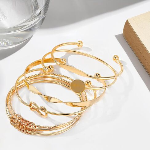 Gold Bangle Bracelets for Women, 14k Gold Plated Multi Layer Cuff Bangles Set, Stackable Boho Non Tarnish Elegance Smooth Bangle Jewelry Gifts for Her in Saudi Arabia
