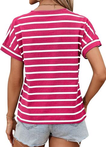 LilyCoco Womens Short Batwing Sleeve Striped Shirt Crew Neck Tops Casual Loose Fit Tee in Saudi Arabia