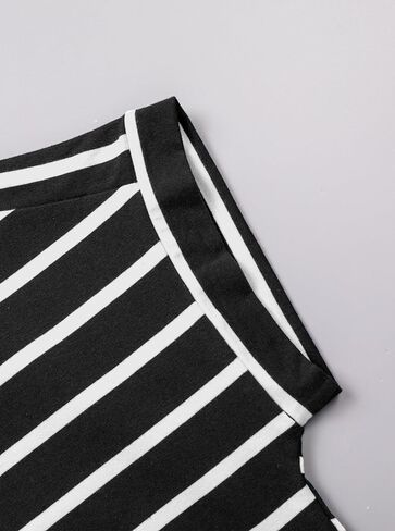 LilyCoco Womens Short Batwing Sleeve Striped Shirt Crew Neck Tops Casual Loose Fit Tee in Kuwait