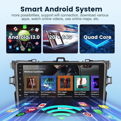 for Toyota Corolla 2009-2013 Android Car Stereo with Wireless Carplay Android Auto, 9 Inch Touch Screen Bluetooth Car Radio Support GPS Navigation WiFi HiFi Audio FM SWC USB + HD Backup Camera in Kuwait