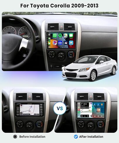 لسيارة Toyota Corolla 2009-2013 Android Car Stereo مع Carplay Wireless Android Auto، شاشة لمس 9 بوصة بلوتوث راديو السيارة يدعم نظام تحديد المواقع والملاحة WiFi HiFi Audio FM SWC USB + كاميرا احتياطية عالية الدقة in Kuwait