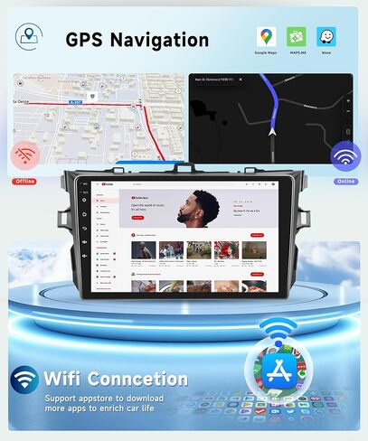 لسيارة Toyota Corolla 2009-2013 Android Car Stereo مع Carplay Wireless Android Auto، شاشة لمس 9 بوصة بلوتوث راديو السيارة يدعم نظام تحديد المواقع والملاحة WiFi HiFi Audio FM SWC USB + كاميرا احتياطية عالية الدقة in Kuwait
