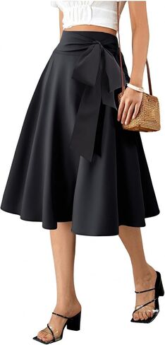 Women's Bow Tie Midi Skirt High Waisted Flared A Line Flowy Elegant Skirts in Saudi Arabia
