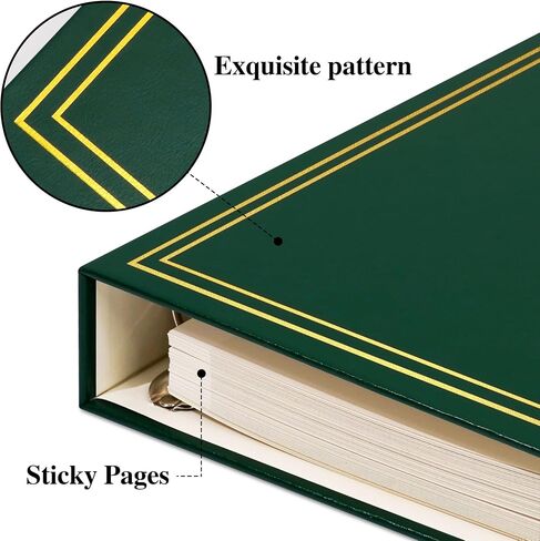 Vienrose Photo Album Self Adhesive Leather Cover 3 Ring Binder Vintage Printed Photo Book fits 4x6 5x7 Memory Book with Blank Sticky Pages for Travel Wedding 25 Sheets / 50 Pages, Dark Green in Saudi Arabia