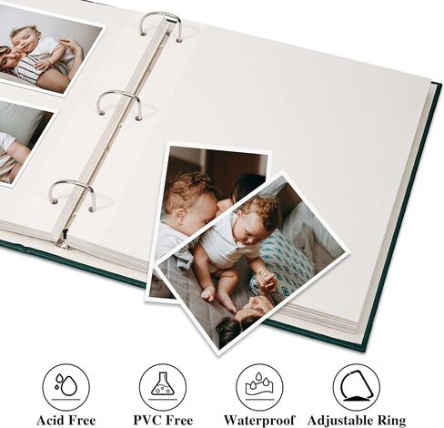 Vienrose Photo Album Self Adhesive Leather Cover 3 Ring Binder Vintage Printed Photo Book fits 4x6 5x7 Memory Book with Blank Sticky Pages for Travel Wedding 25 Sheets / 50 Pages, Dark Green in Saudi Arabia