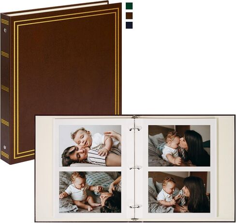 Vienrose Photo Album Self Adhesive Leather Cover 3 Ring Binder Vintage Printed Photo Book fits 4x6 5x7 Memory Book with Blank Sticky Pages for Travel Wedding 25 Sheets / 50 Pages, Dark Green in Saudi Arabia