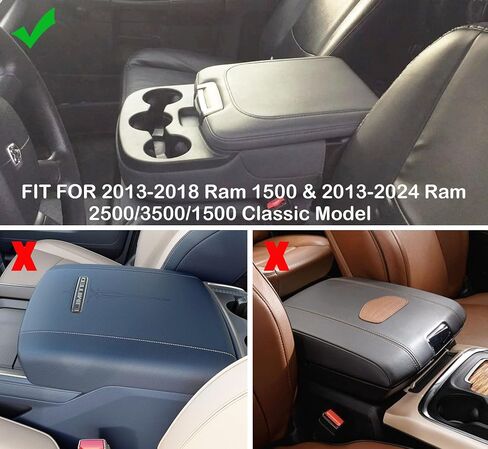 تغطية وحدة التحكم المركزية للفترة 2013-2018 RAM 1500 و 2013-2024 RAM 1500/2500/3500 إكسسوارات طراز كلاسيكية ، غطاء ذراعي وحدة القفزة ، غطاء واقية من راحة الذراع الجلدية. in Kuwait
