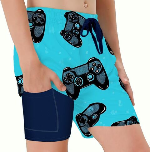 Boys Swim Trunks with Compression Liner Beach Shorts Quick Dry Board Bathing Suit Travel Essential in Saudi Arabia