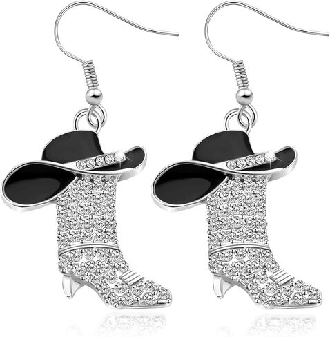 Rhinestone Cowgirl Boot Earrings for Women - Western Boot Dangle Earrings with Bohemian Enamel Design - Stylish for Country, Rodeo, and Western Jewelry Fashion in Saudi Arabia