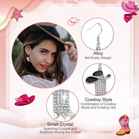 Rhinestone Cowgirl Boot Earrings for Women - Western Boot Dangle Earrings with Bohemian Enamel Design - Stylish for Country, Rodeo, and Western Jewelry Fashion in Saudi Arabia