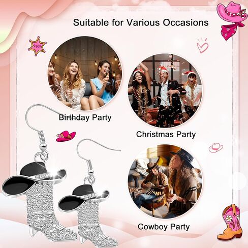 Rhinestone Cowgirl Boot Earrings for Women - Western Boot Dangle Earrings with Bohemian Enamel Design - Stylish for Country, Rodeo, and Western Jewelry Fashion in Saudi Arabia