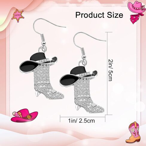 Rhinestone Cowgirl Boot Earrings for Women - Western Boot Dangle Earrings with Bohemian Enamel Design - Stylish for Country, Rodeo, and Western Jewelry Fashion in Saudi Arabia