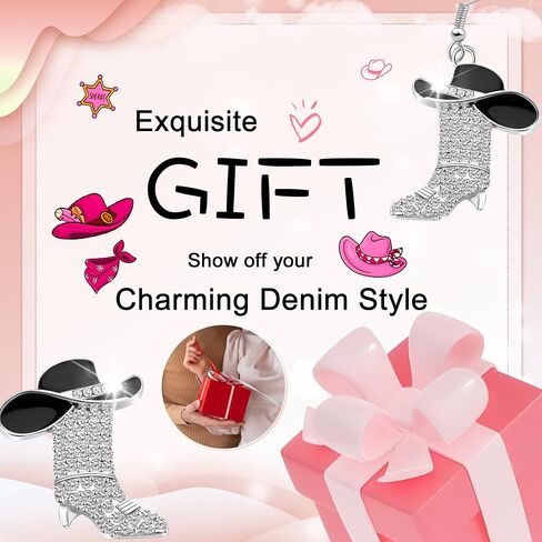Rhinestone Cowgirl Boot Earrings for Women - Western Boot Dangle Earrings with Bohemian Enamel Design - Stylish for Country, Rodeo, and Western Jewelry Fashion in Saudi Arabia