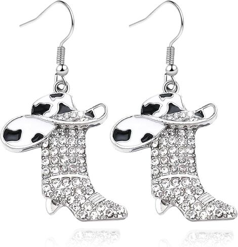 Rhinestone Cowgirl Boot Earrings for Women - Western Boot Dangle Earrings with Bohemian Enamel Design - Stylish for Country, Rodeo, and Western Jewelry Fashion in Saudi Arabia