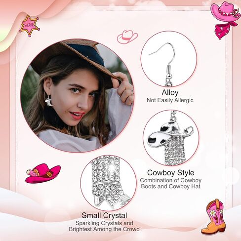 Rhinestone Cowgirl Boot Earrings for Women - Western Boot Dangle Earrings with Bohemian Enamel Design - Stylish for Country, Rodeo, and Western Jewelry Fashion in Saudi Arabia