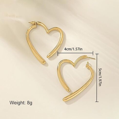 Big Heart Hoop Statement Earrings for Women,14K Gold Large Asymmetrical Love Shaped Drop Dangle Earrings Minimalist Earrings Accessories Gifts in Kuwait