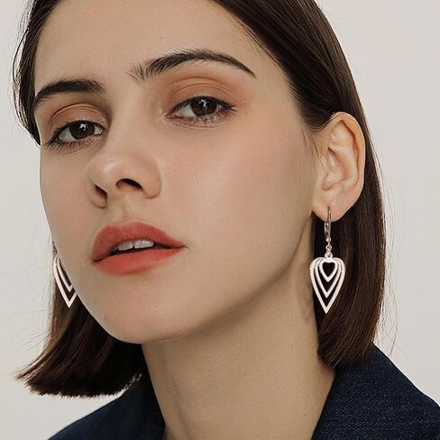 Sterling Silver Heart Earrings for Women 14K Gold Plated Love Heart Dangle Earrings Drop Hypoallergenic Leverback Huggie Hoop Earing for Women Trendy in Saudi Arabia