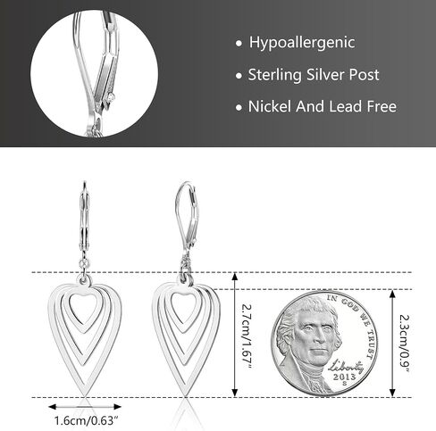 Sterling Silver Heart Earrings for Women 14K Gold Plated Love Heart Dangle Earrings Drop Hypoallergenic Leverback Huggie Hoop Earing for Women Trendy in Saudi Arabia