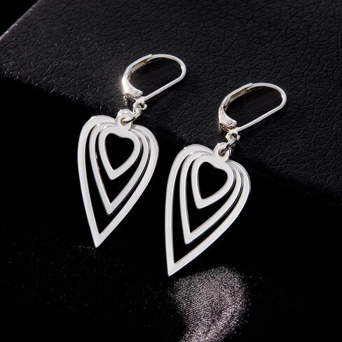 Sterling Silver Heart Earrings for Women 14K Gold Plated Love Heart Dangle Earrings Drop Hypoallergenic Leverback Huggie Hoop Earing for Women Trendy in Saudi Arabia
