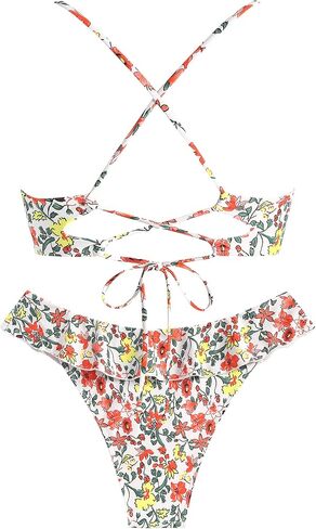 Zaful Ruffle Bikinis for Women Scoop Neck Swimsuits Lace Up Bikini مجموعات مبطنة in Kuwait