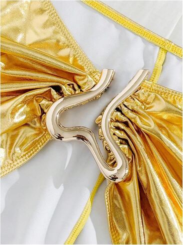 MakeMeChic Women's 3 Piece Bikini Sets Metallic Halter Ruched Triangle Cheeky Bathing Suit Swimsuit with Beach Skirt in Kuwait