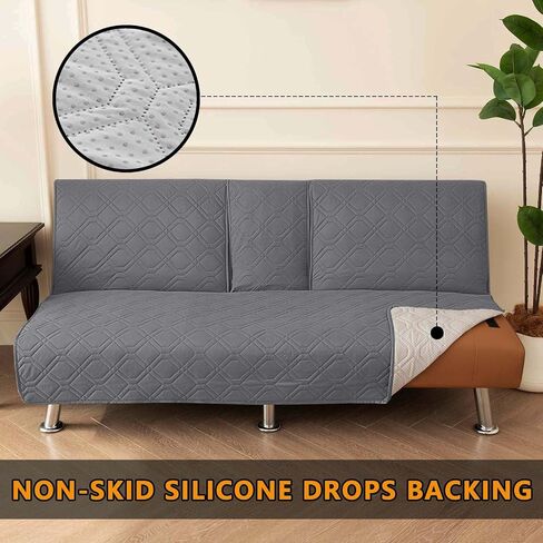 4 Pieces Click Clack Sofa Bed Cover 3 Seater, Quilted Convertible Folding Cover with 2 Removable Armrests and 1 Holders Covers (Grey) in Kuwait