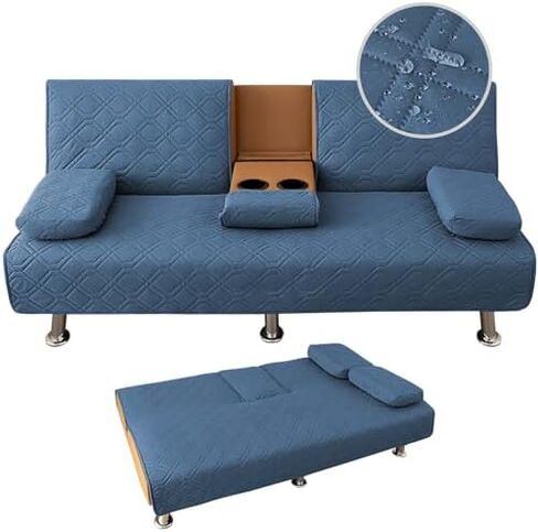4 Pieces Click Clack Sofa Bed Cover 3 Seater, Quilted Convertible Folding Cover with 2 Removable Armrests and 1 Holders Covers (Grey) in Kuwait