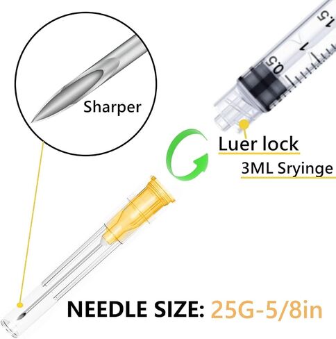 1cc 1ml with 25 Gauge 5/8 Inch, Sterile Lab Utensils Scientific Research, Industrial Dispensing or Liquid Measuring - Pack of 50 in Saudi Arabia